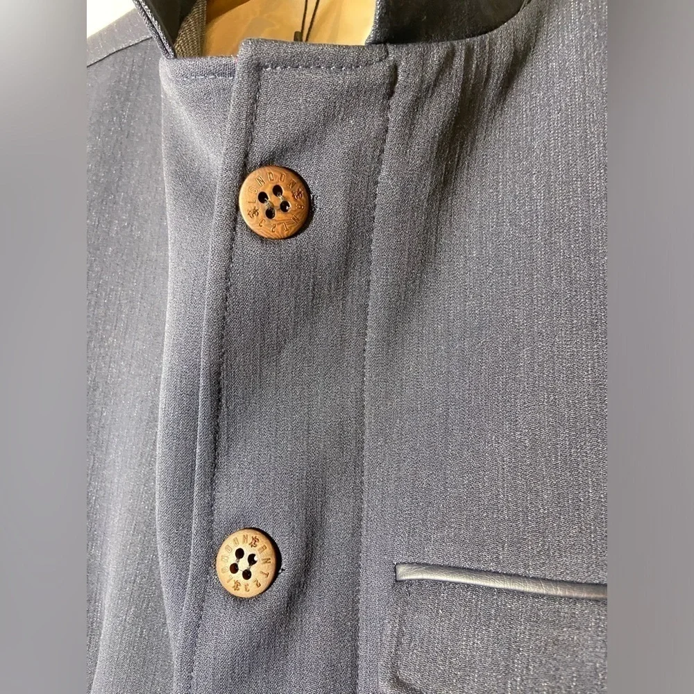 RNT23 Blazer Jacket Mens Size 46 Denim Leather Trim Full Zip Sport Coat NWT $259